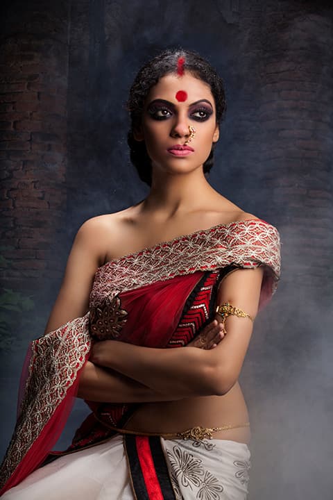 Goddess-styled portrait with bindi and sindoor